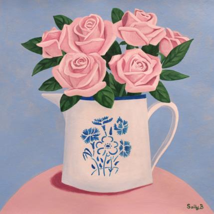 Gemälde Roses dans un pichet vintage von Sally B | Gemälde Art brut Papier Stillleben