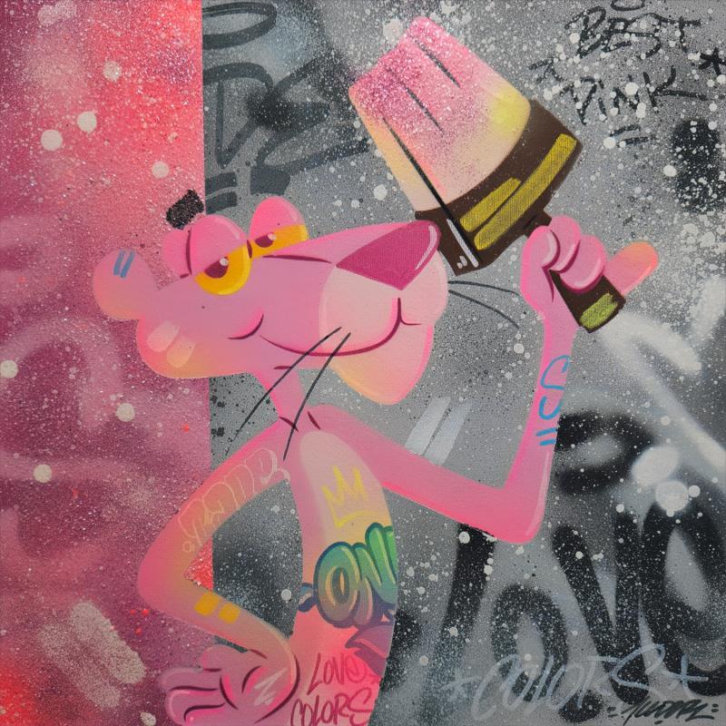 Peinture pink panther par Kedarone | Tableau Street Art Graffiti Icones Pop