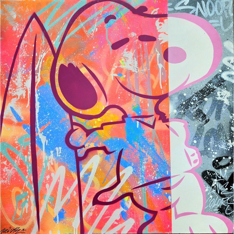 Peinture Snoopy surf bi colors par Kedarone | Tableau Street Art Graffiti Icones Pop