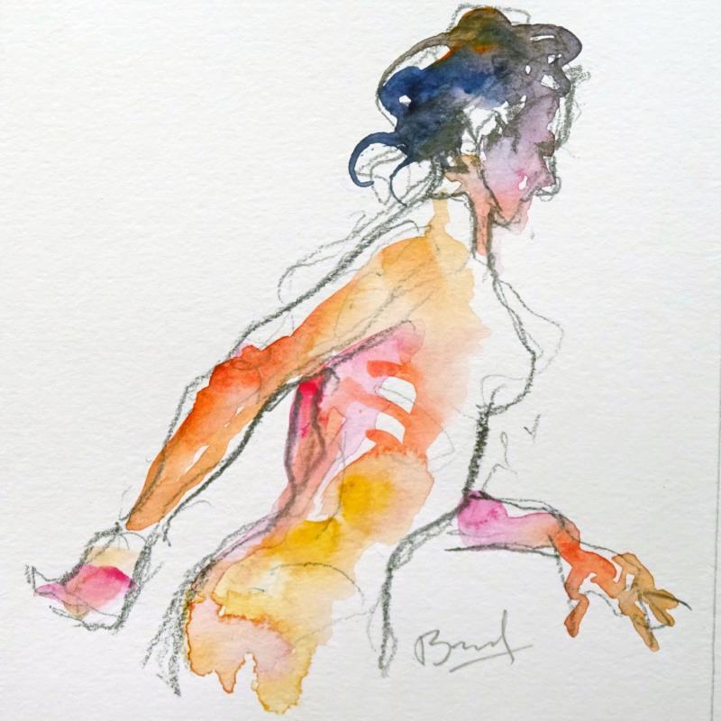 Painting Aurora de profil by Brunel Sébastien | Painting Figurative Nude Watercolor