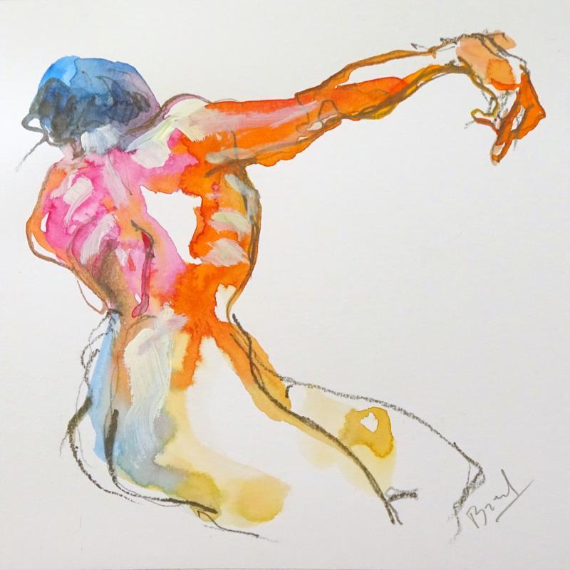 Painting Aurora bras en tension by Brunel Sébastien | Painting Figurative Watercolor Nude, Pop icons