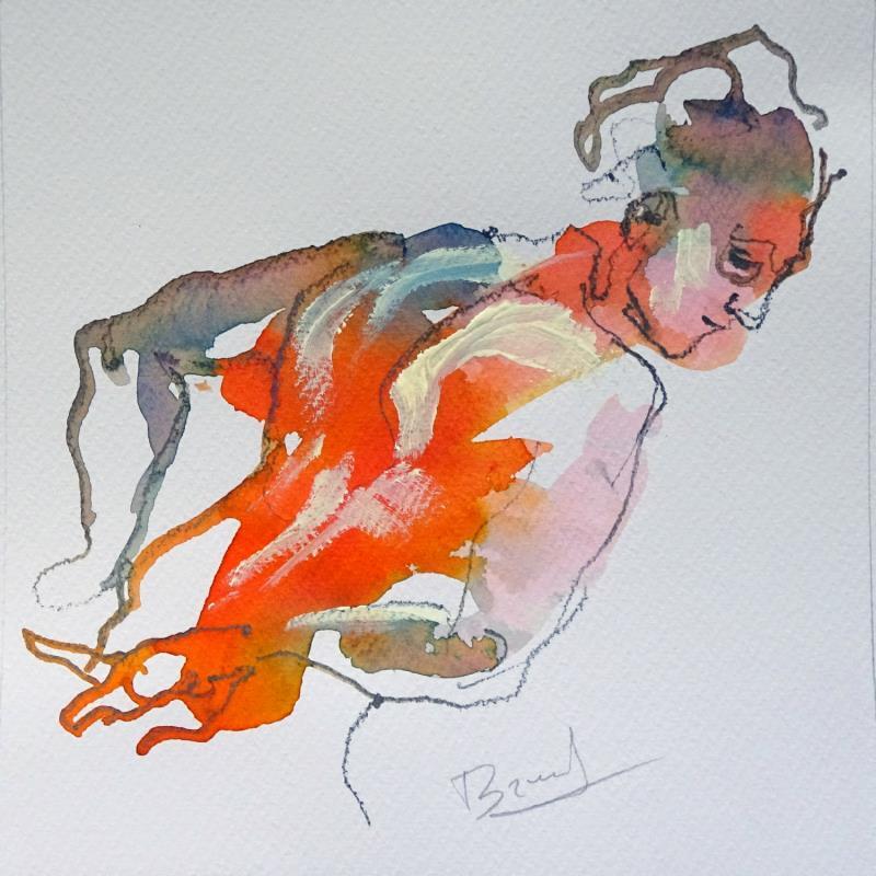 Painting Aurora de profil by Brunel Sébastien | Painting Figurative Nude Watercolor
