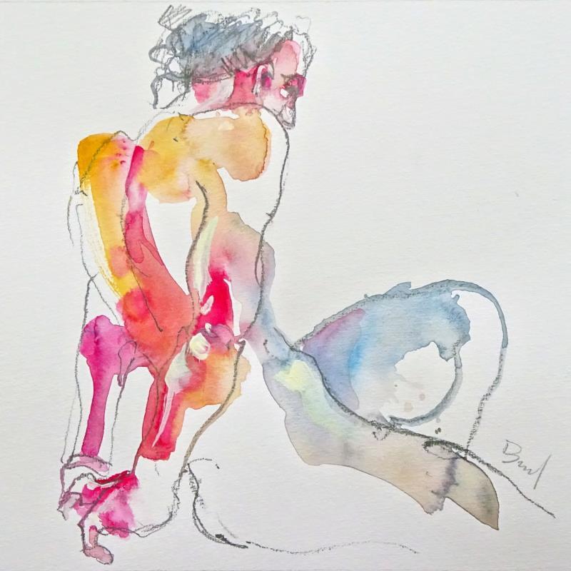Painting Aurora mains dans le dos by Brunel Sébastien | Painting Figurative Watercolor Nude