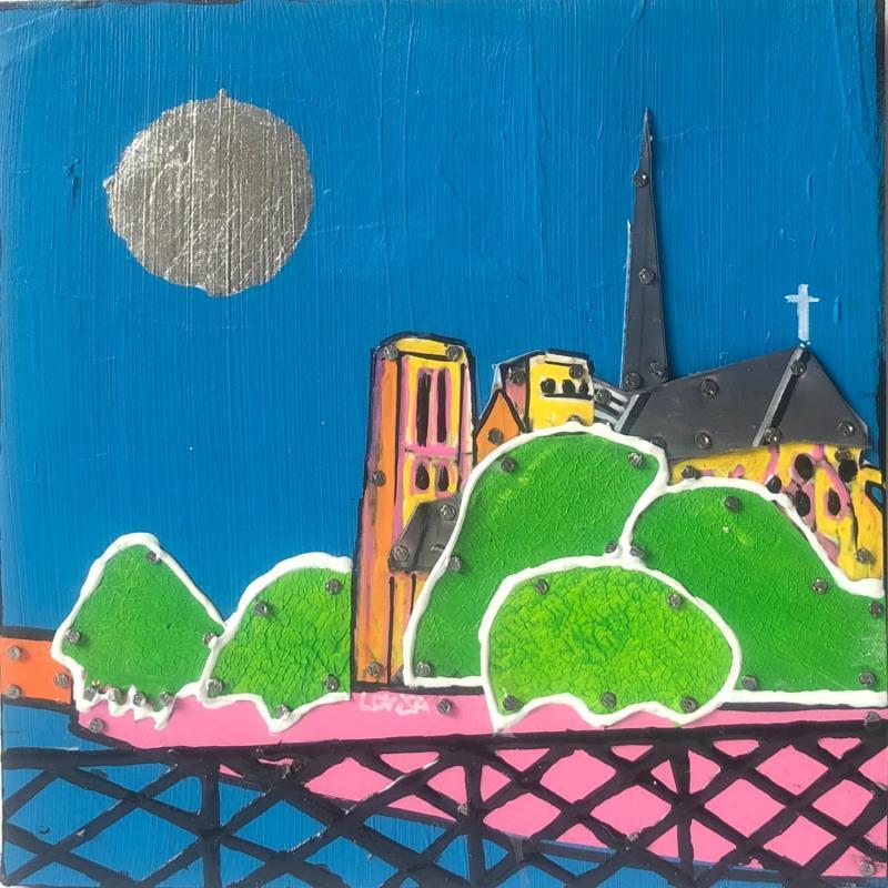 Painting Notre-Dame by Lovisa | Painting Pop-art Acrylic, Gluing, Posca, Silver leaf, Upcycling Urban