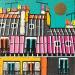 Peinture Paris en Couleurs par Lovisa | Tableau Pop-art Urbain Acrylique Collage Posca Feuille d'or Upcycling