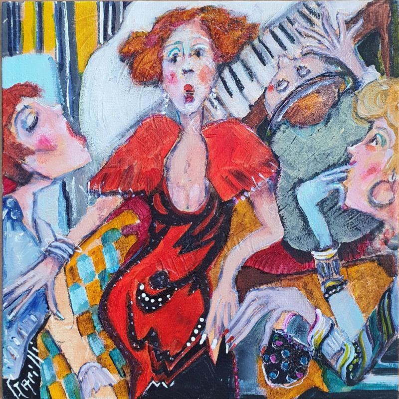 Peinture Melle chante le blues par Garilli Nicole | Tableau Figuratif Scènes de vie Acrylique