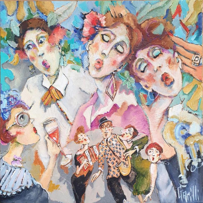 Gemälde Le petit monde enjoué du jazz von Garilli Nicole | Gemälde Figurativ Acryl Alltagsszenen