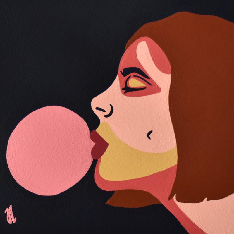 Gemälde Sofia with a Gum n°2 von Julie-Anne | Gemälde Surrealismus Alltagsszenen Acryl