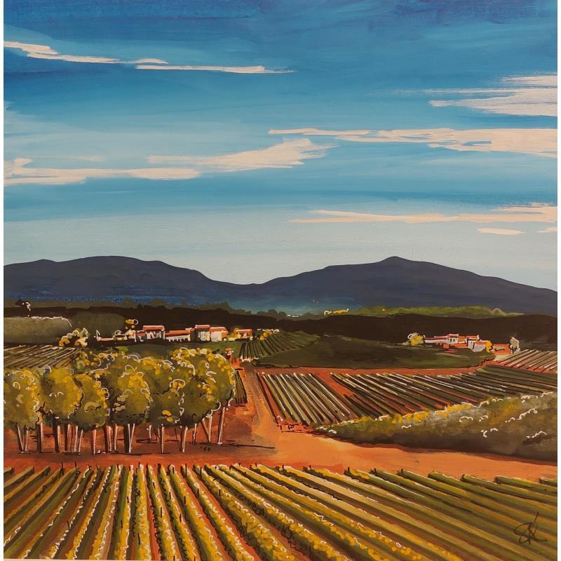 Peinture Fin de journée dans les vignes de Bourgogne par Touras Sophie-Kim  | Tableau Figuratif Acrylique