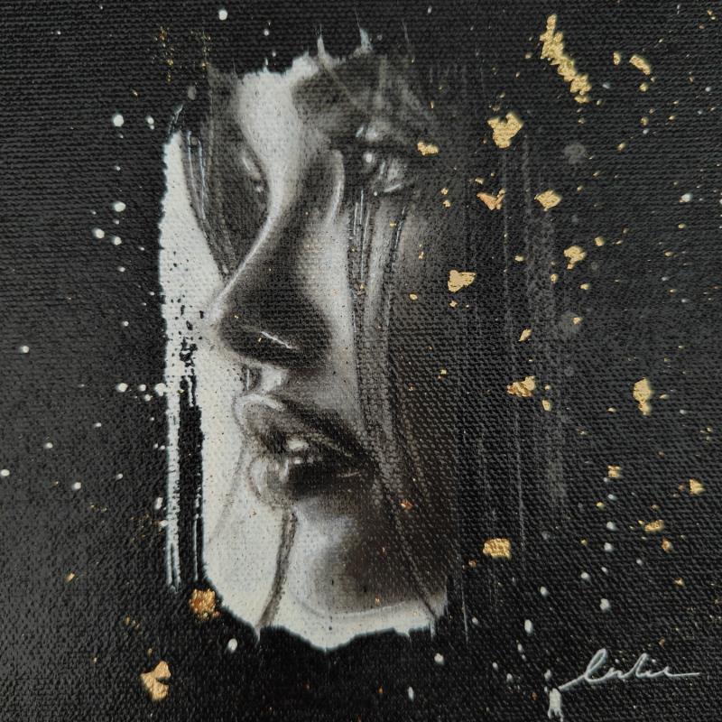 Painting Valentina by Valade Leslie | Painting Street art Acrylic, Charcoal, Gold leaf Black & White, Portrait
