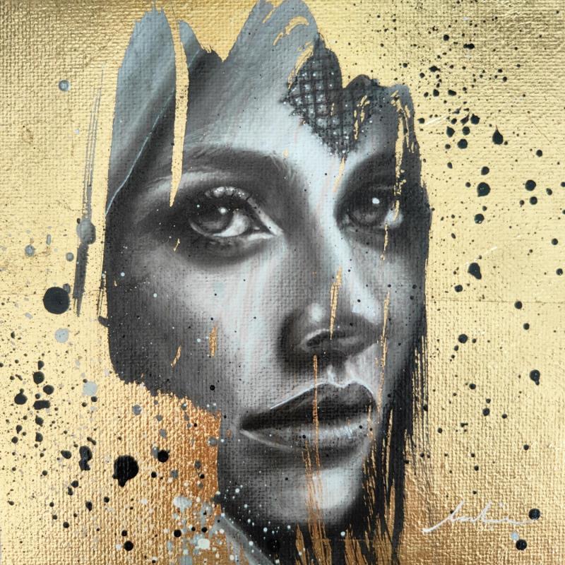 Painting Imane  by Valade Leslie | Painting Street art Acrylic, Charcoal, Gold leaf Portrait