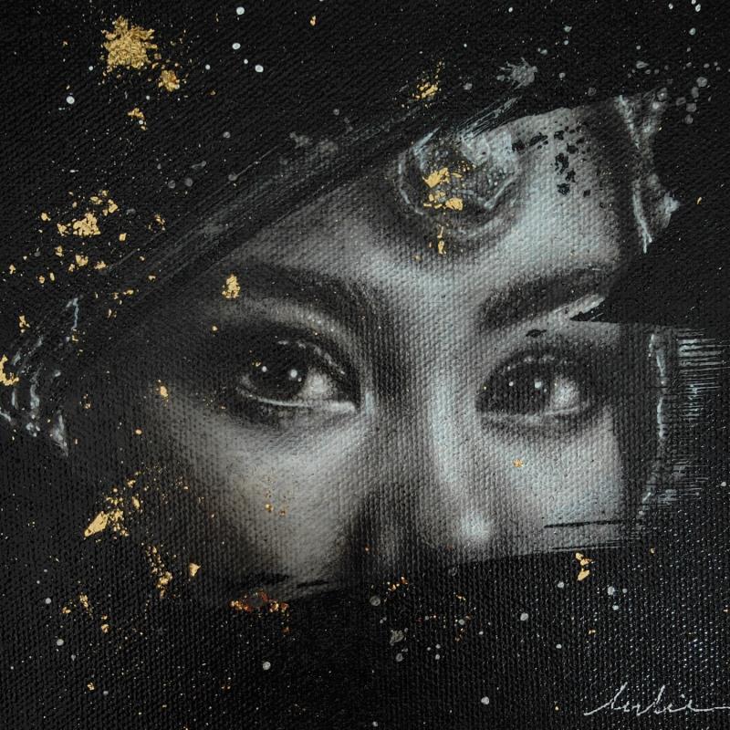 Painting Amira by Valade Leslie | Painting Street art Acrylic, Charcoal, Gold leaf Black & White, Portrait