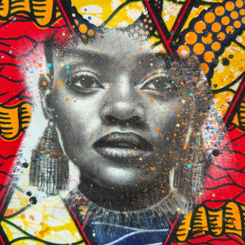 Gemälde Inaya von Valade Leslie | Gemälde Street art Porträt Acryl Zeichenkohle Textil