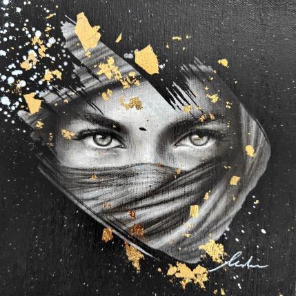 Painting Zeynep by Valade Leslie | Painting Street art Acrylic, Charcoal, Gold leaf Black & White, Pop icons, Portrait