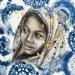 Gemälde Okara von Valade Leslie | Gemälde Street art Porträt Acryl Zeichenkohle Textil Blattsilber