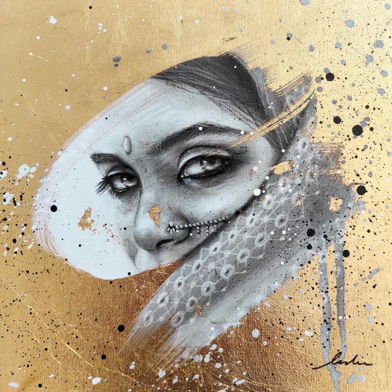 Painting Jodhpur  by Valade Leslie | Painting Street art Acrylic, Charcoal, Gold leaf Portrait