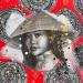 Gemälde Hôi An von Valade Leslie | Gemälde Street art Porträt Acryl Zeichenkohle Textil Blattgold
