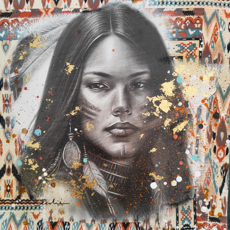Painting Chenoa by Valade Leslie | Painting Street art Acrylic, Charcoal, Textile Portrait