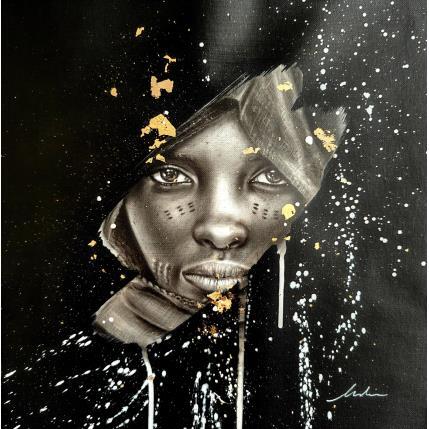 Painting Kouma by Valade Leslie | Painting Street art Acrylic, Charcoal, Gold leaf Black & White, Portrait