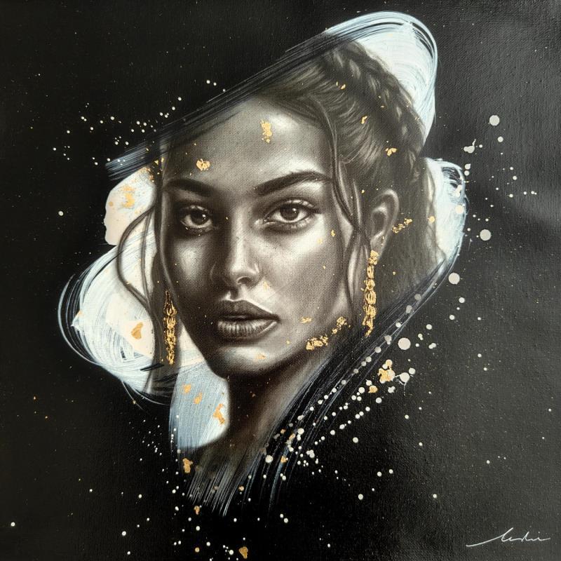 Peinture Serena par Valade Leslie | Tableau Street Art Acrylique, Feuille d'or, Fusain Portraits