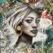 Gemälde Havana II von Valade Leslie | Gemälde Street art Porträt Acryl Zeichenkohle Textil Blattgold