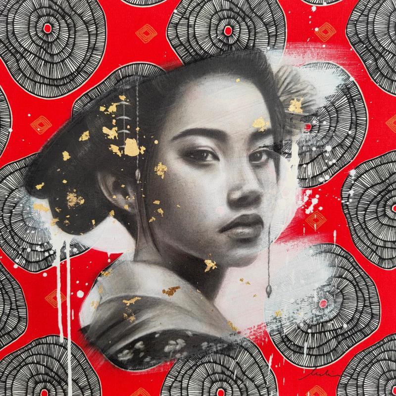 Gemälde Nagoyata von Valade Leslie | Gemälde Street art Porträt Acryl Zeichenkohle Textil Blattgold