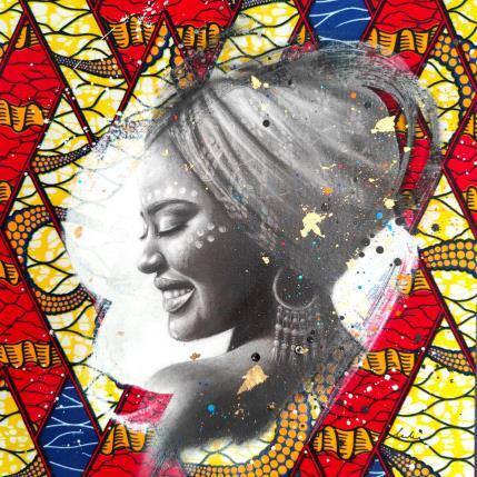 Gemälde Kigali von Valade Leslie | Gemälde Street art Acryl, Blattgold, Textil, Zeichenkohle Porträt