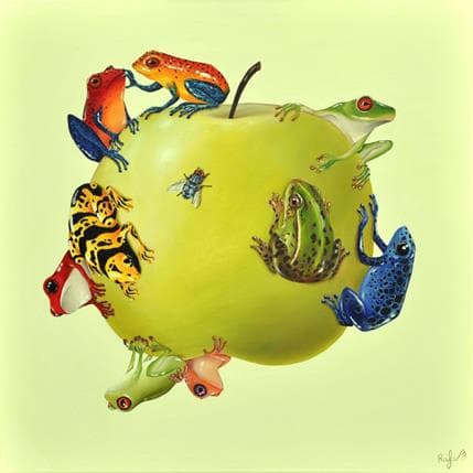 Peinture Les grenouilles exotiques par Lennoz Raphaële | Tableau Illustration Mixte animaux