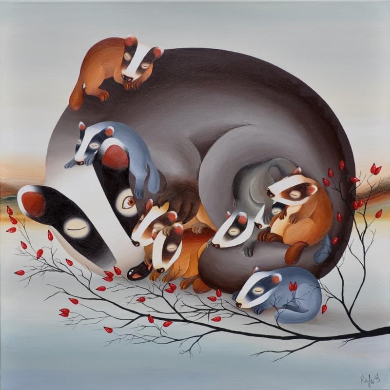 Painting Hibernation by Lennoz Raphaële | Painting Naive art Oil Animals