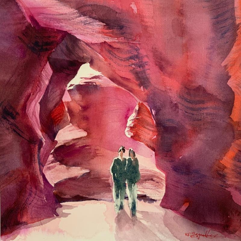 Painting SEDONA 87 by Seruch Capouillez Isabelle | Painting Figurative Urban Watercolor
