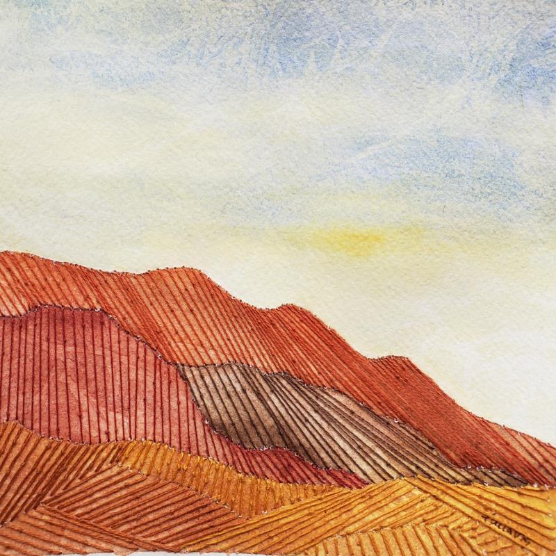 Painting Brown mountains by Vazquez Laila | Painting Figurative Landscapes Nature Watercolor Textile Paper