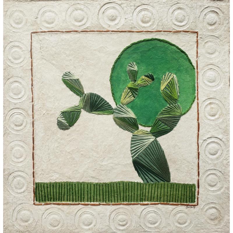 Painting Green Moon by Vazquez Laila | Painting Figurative Landscapes Nature Watercolor Textile