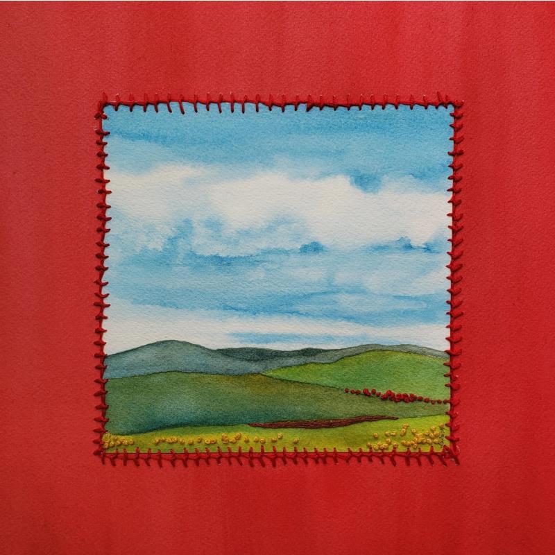 Painting Serene Horizon by Vazquez Laila | Painting Figurative Landscapes Nature Watercolor Textile