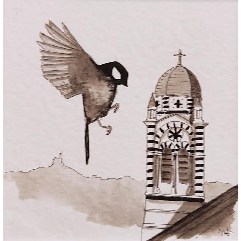 Painting Notre Dame by Mü | Painting Figurative Ink Animals, Architecture