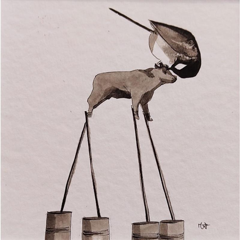 Painting Taureau by Mü | Painting Figurative Animals Ink