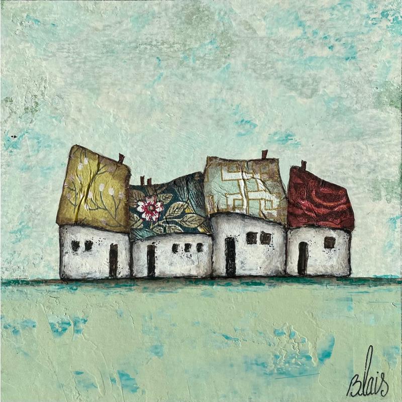 Gemälde Sérénité 07 von Blais Delphine | Gemälde Art brut Landschaften Acryl Collage Tinte