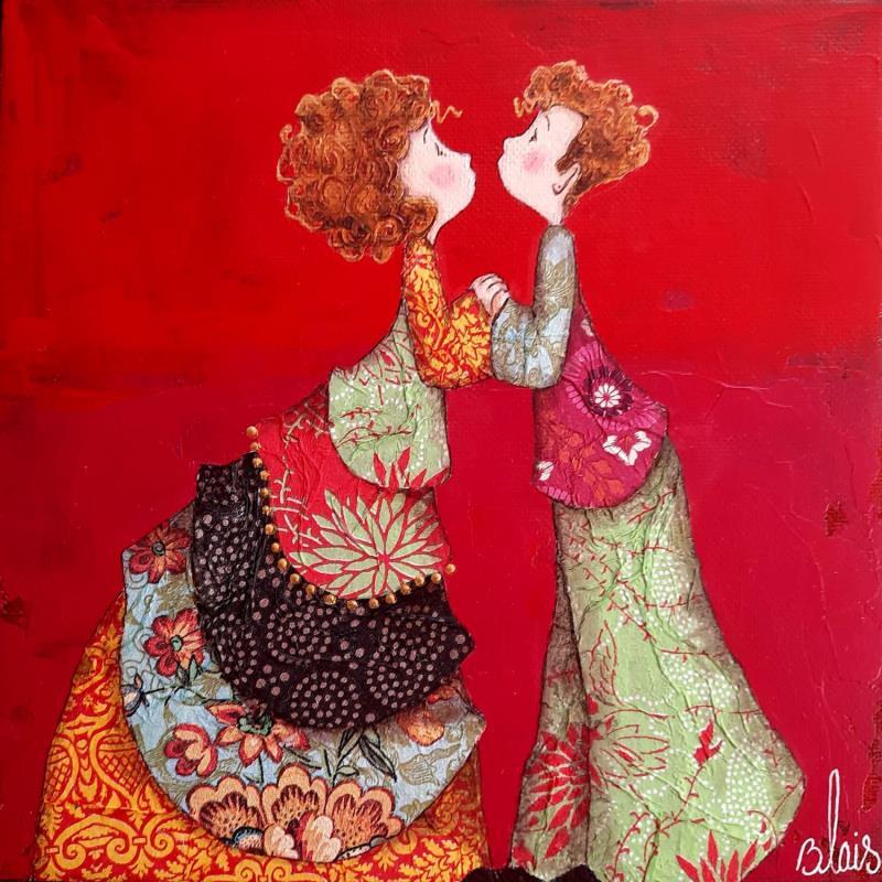 Gemälde Léonie et Séraphin von Blais Delphine | Gemälde Art brut Alltagsszenen Acryl Collage Tinte