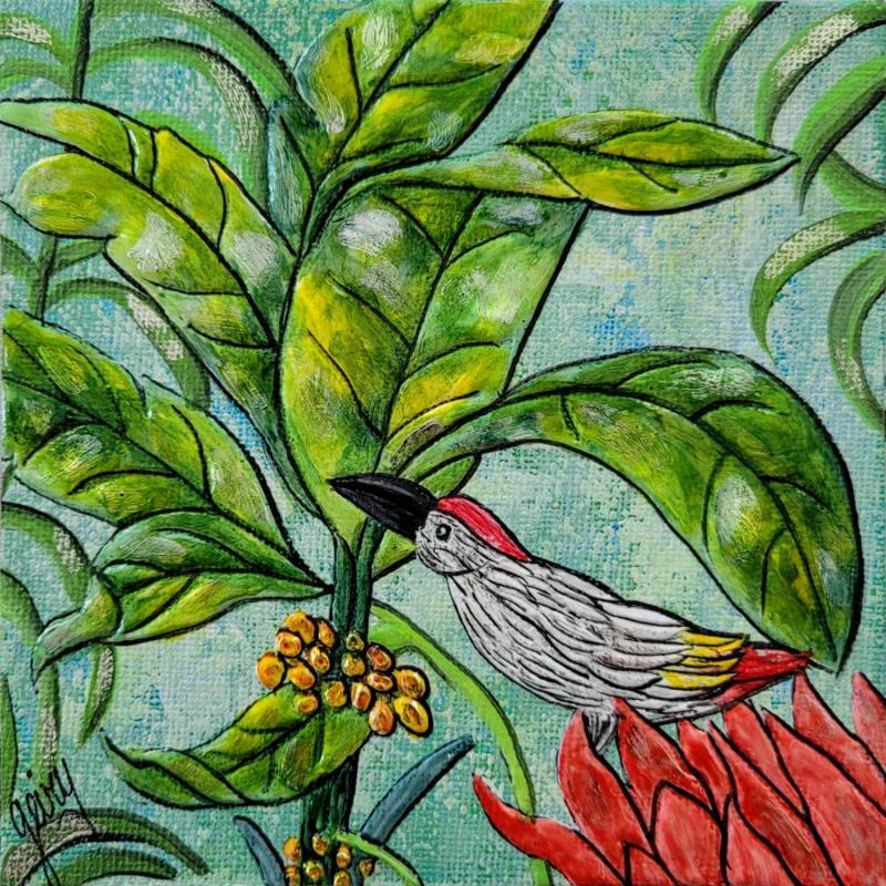Peinture PHILIPPINES par Geiry | Tableau Matiérisme Nature Animaux Bois Acrylique Feuille d'argent Pigments Poudre de marbre