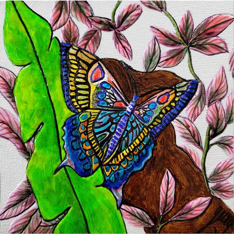Painting PAPILLON THAILANDE by Geiry | Painting Subject matter Nature Animals Acrylic Silver leaf Pigments Marble powder