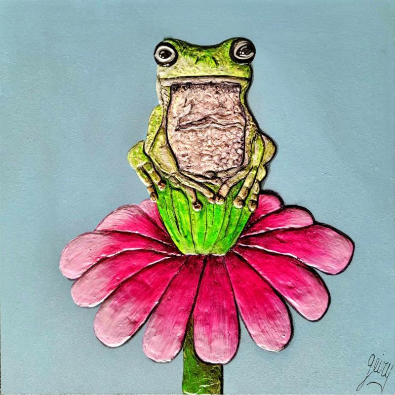 Painting GRENOUILLE by Geiry | Painting Subject matter Nature Animals Acrylic Pigments Marble powder