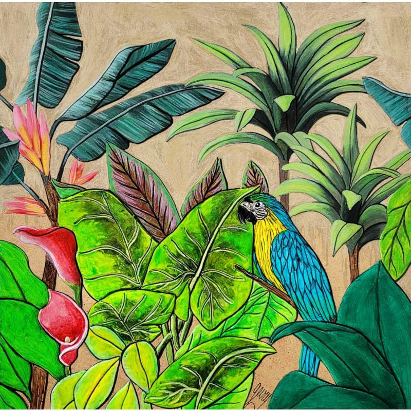 Peinture COSTA RICA par Geiry | Tableau Matiérisme Nature Animaux Bois Acrylique Pigments Poudre de marbre