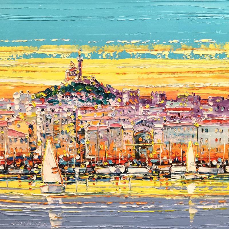 Peinture Matin calme au Vieux Port, Marseille par Corbière Liisa | Tableau Figuratif Huile Paysages