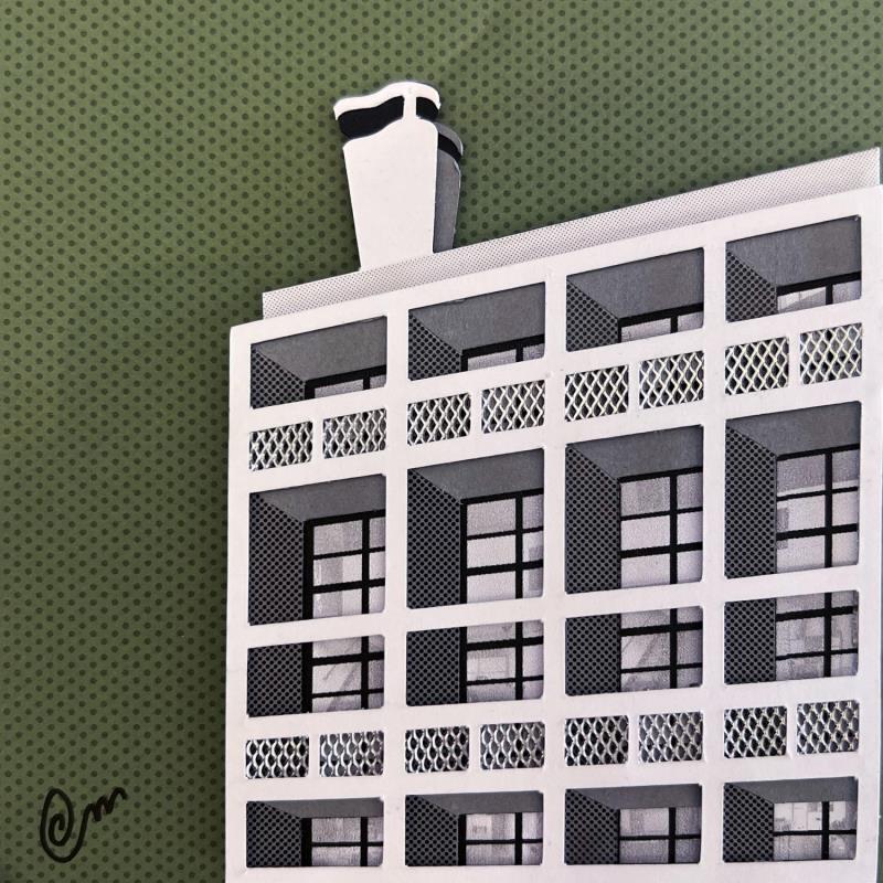 Painting Unité d'habitation le Corbusier - kaki by Marek | Painting Figurative Urban Architecture Cardboard Gluing