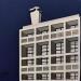 Peinture Unité d'habitation le Corbusier - bleu nuit par Marek | Tableau Figuratif Urbain Architecture Papier