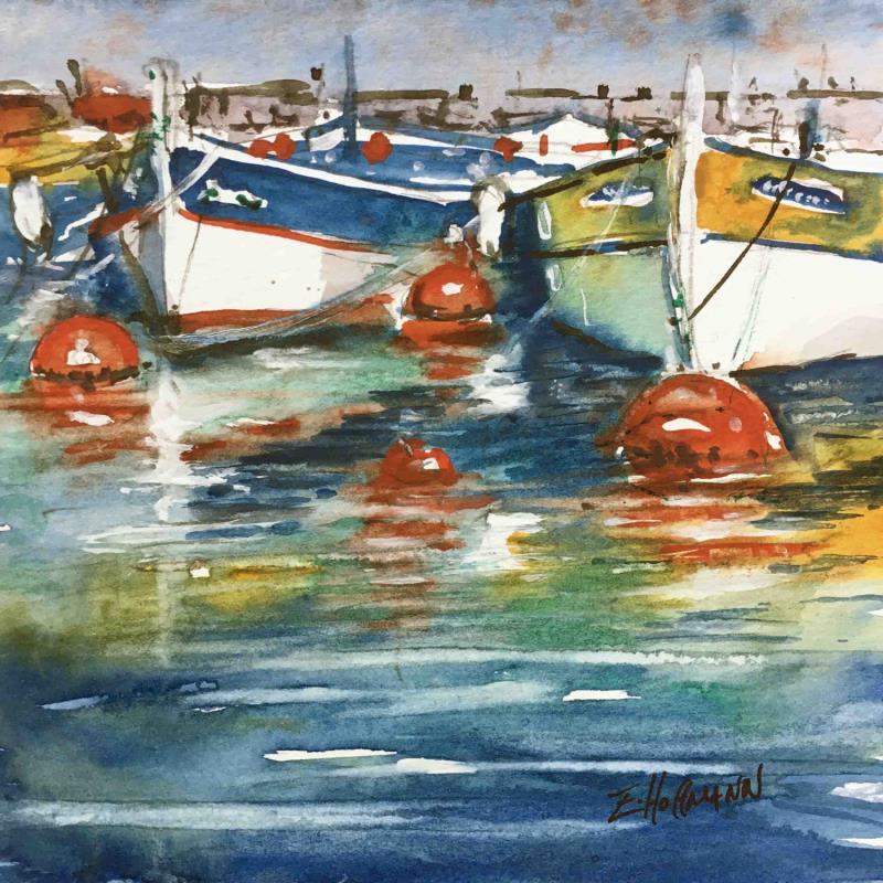Painting Bouées rouges by Hoffmann Elisabeth | Painting Figurative Watercolor Marine