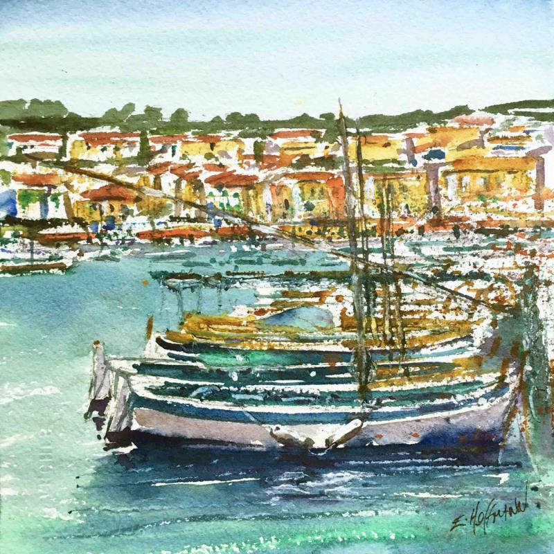 Painting Alignés dans le port  by Hoffmann Elisabeth | Painting Figurative Watercolor Marine, Pop icons