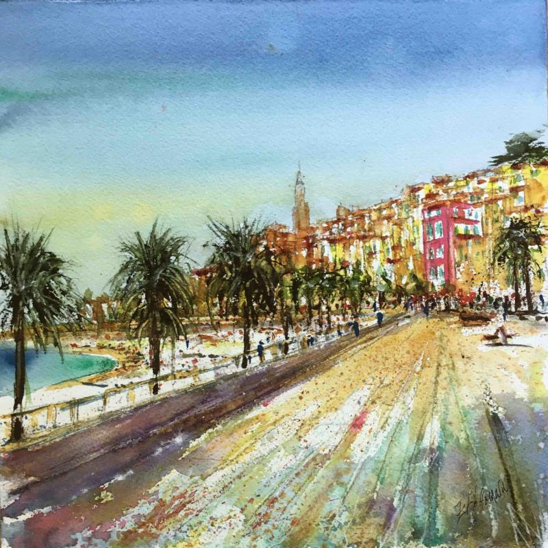 Painting La promenade de Menton by Hoffmann Elisabeth | Painting Figurative Watercolor Urban