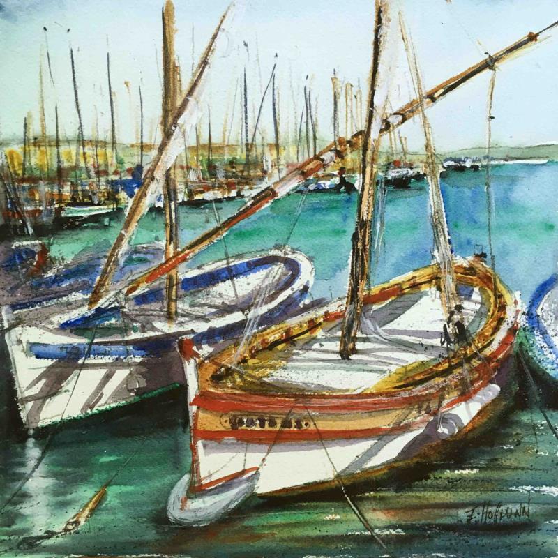 Gemälde Voilier de pêche  von Hoffmann Elisabeth | Gemälde Figurativ Marine Aquarell