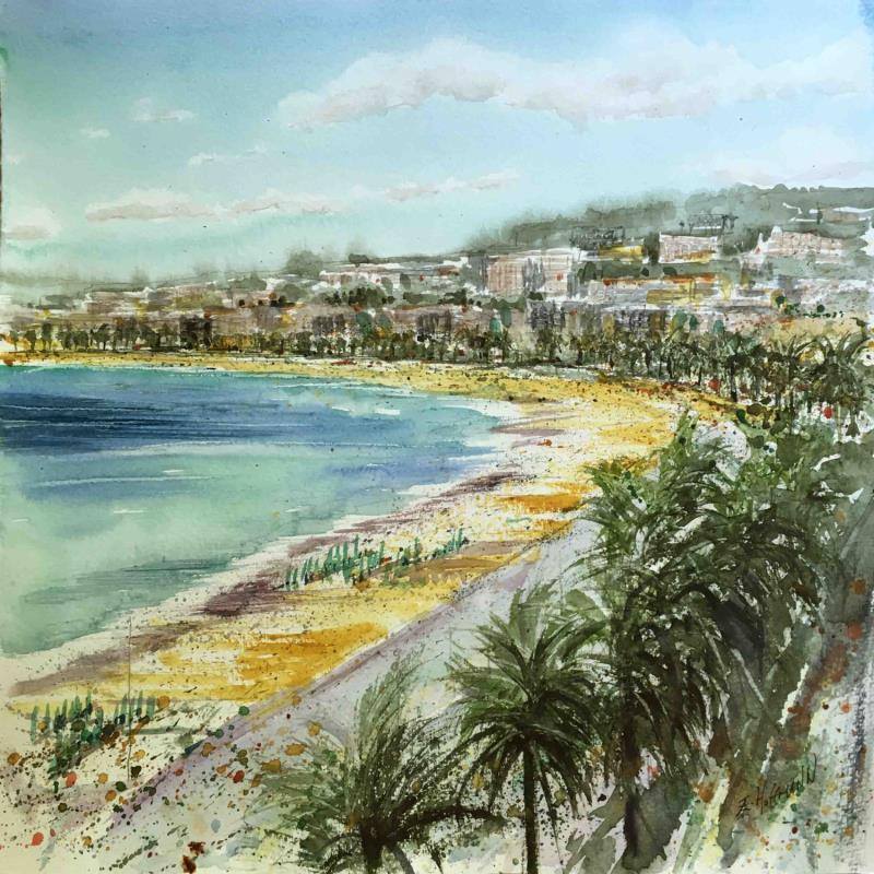 Peinture Les palmiers de Nice  par Hoffmann Elisabeth | Tableau Figuratif Paysages Aquarelle
