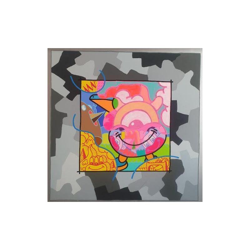 Gemälde Un grand sourire von Hank China | Gemälde Pop-Art Minimalistisch Acryl